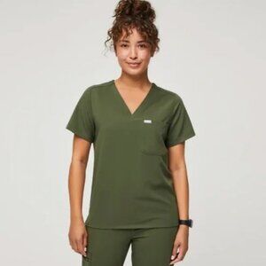 Figs Catarina One-Pocket Scrub Top - Dark Olive, Small